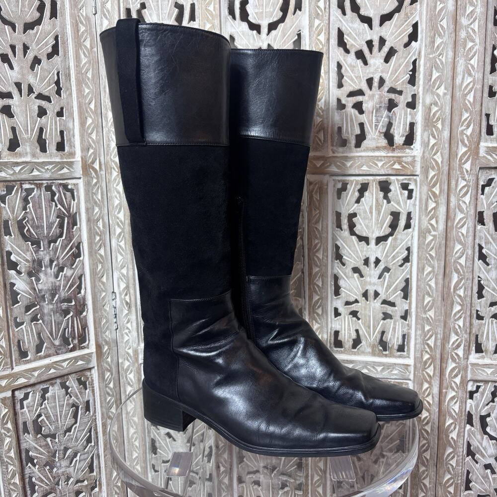 Stuart Weitzman black leather suede knee high riding boots size 7.5 Medium City